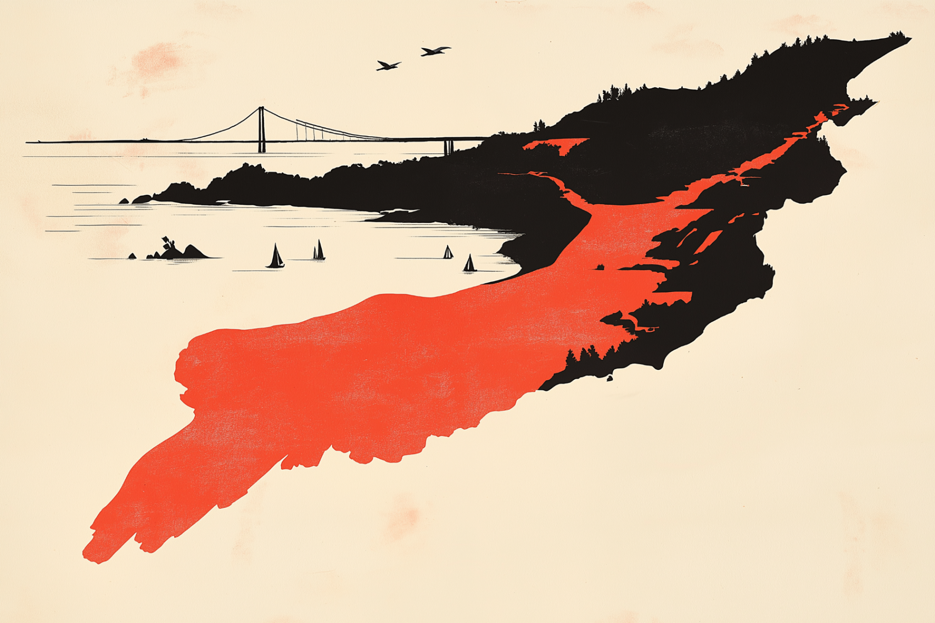 A two-color illustrated map of Marin County